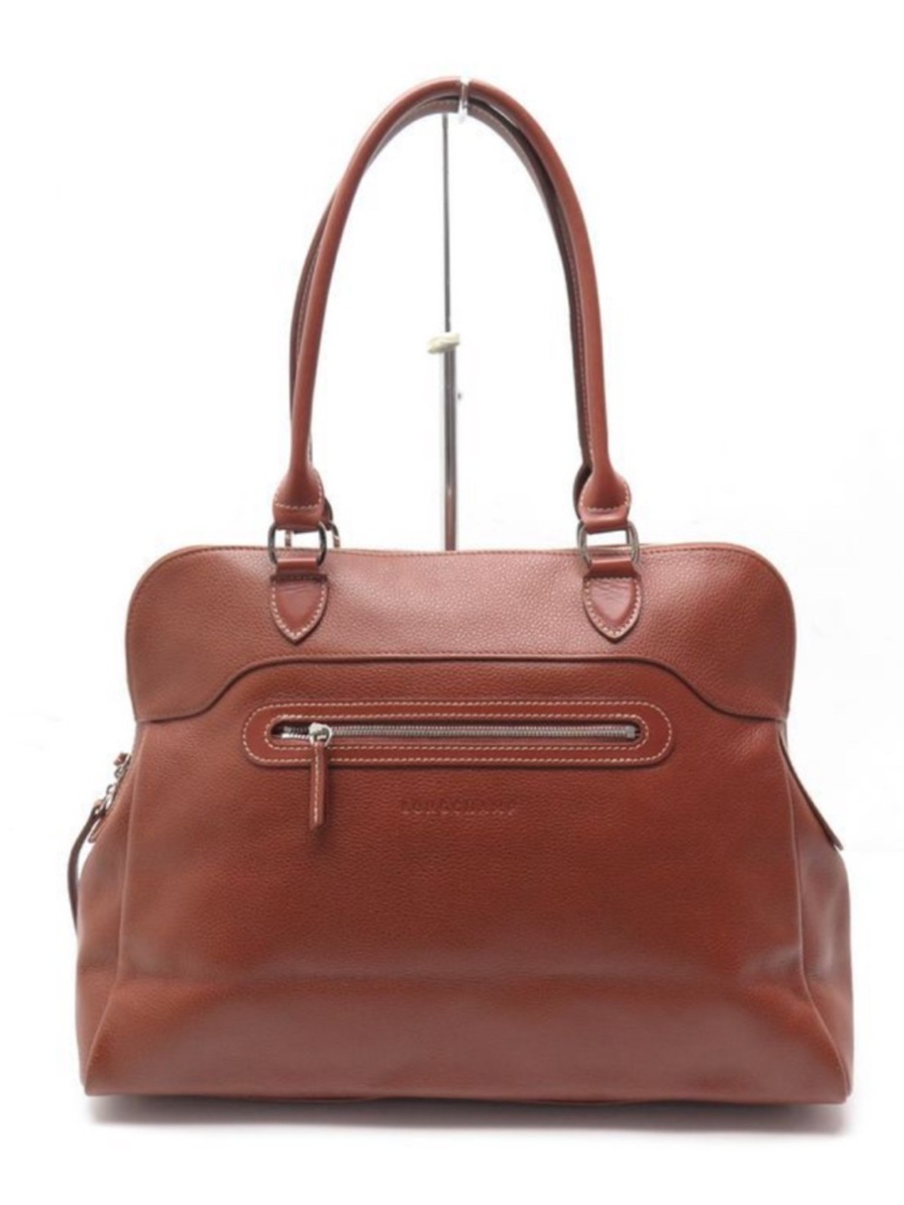 RARE Longchamp Sac a main Brown Leather Handle Tote with Crossbody strap med.